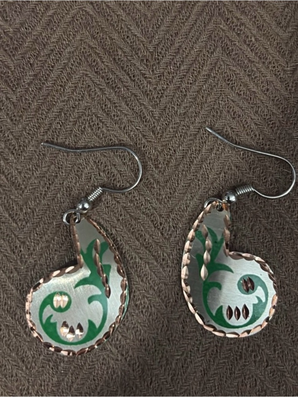 Turkish Green Paisley Teardrop Copper Earrings